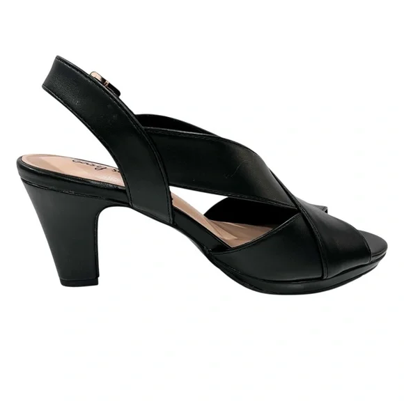 Easy Street Christy Slingback Heeled Sandals Cross Strap Buckle 7.5 Black NEW - Picture 10 of 16